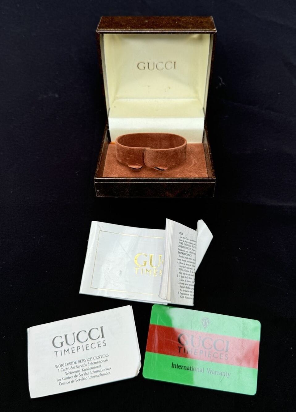 Gucci Time Pieces Vintage Brown Watch Box ONLY Case & Paperwork -C15